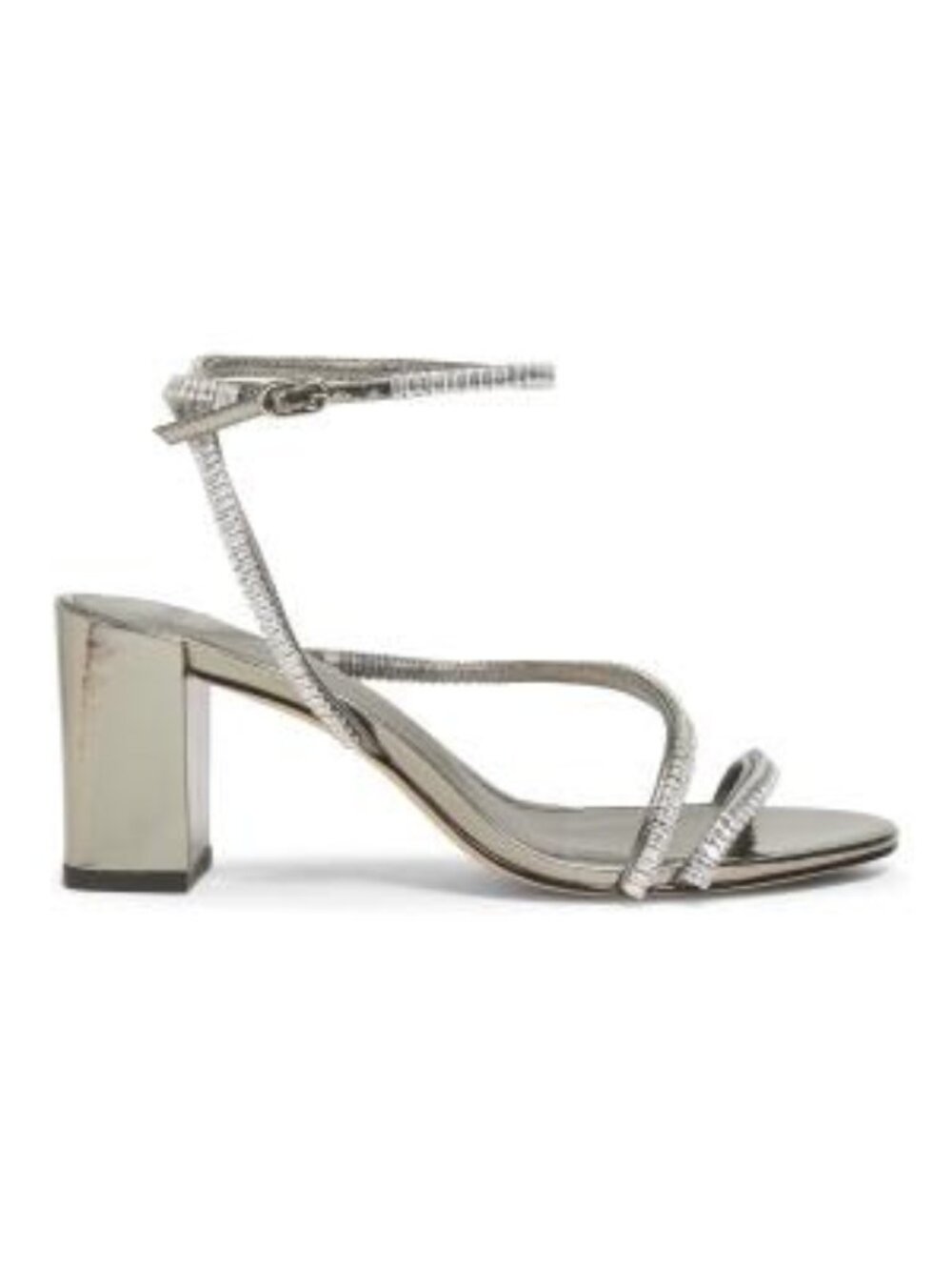 Brand New Never Worn Alexandre Birman Crystal Leather Block Heel: Pewter/Silver